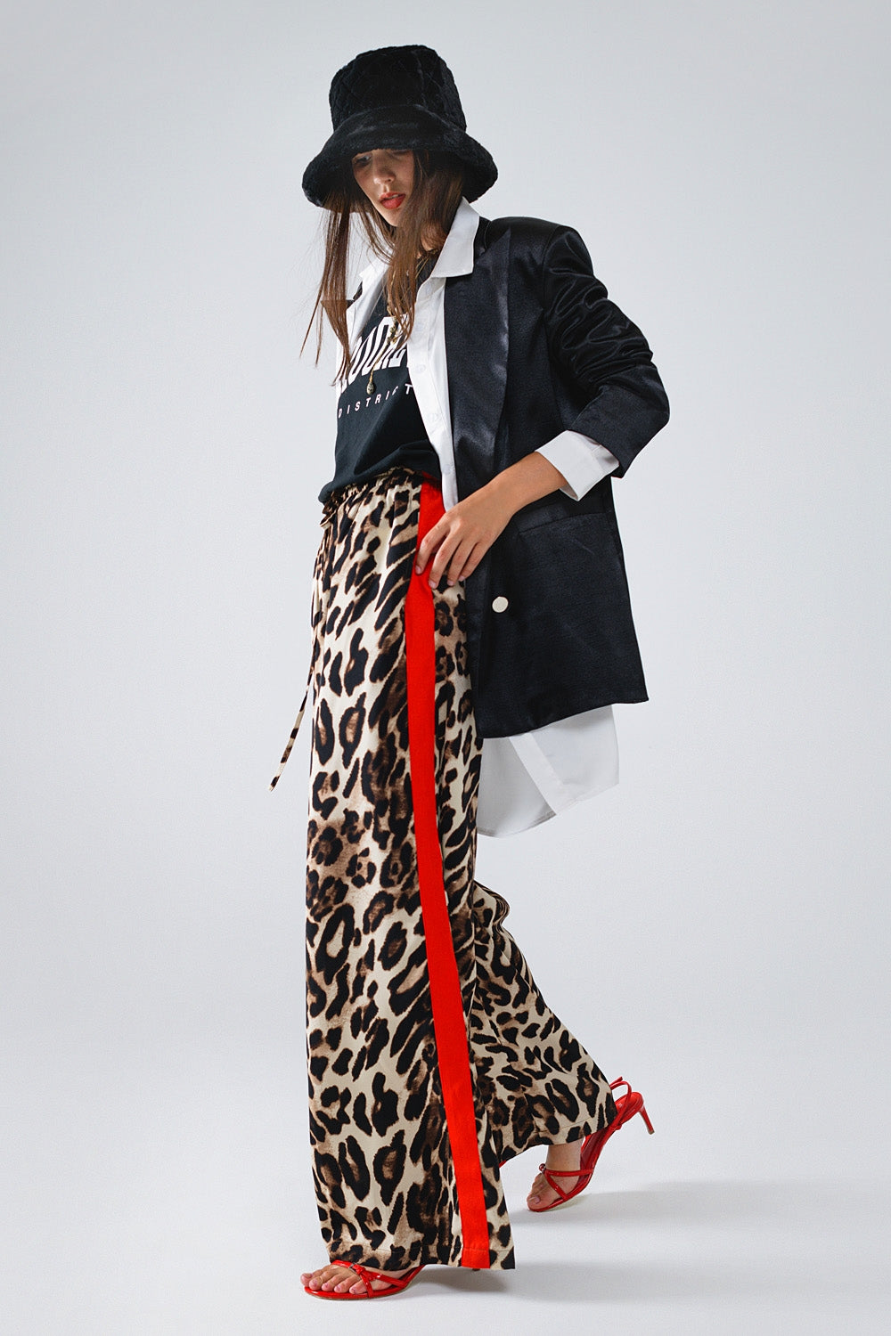 UNIKCOSA Leopard Straight Pants With Red Stripes Down The Sides