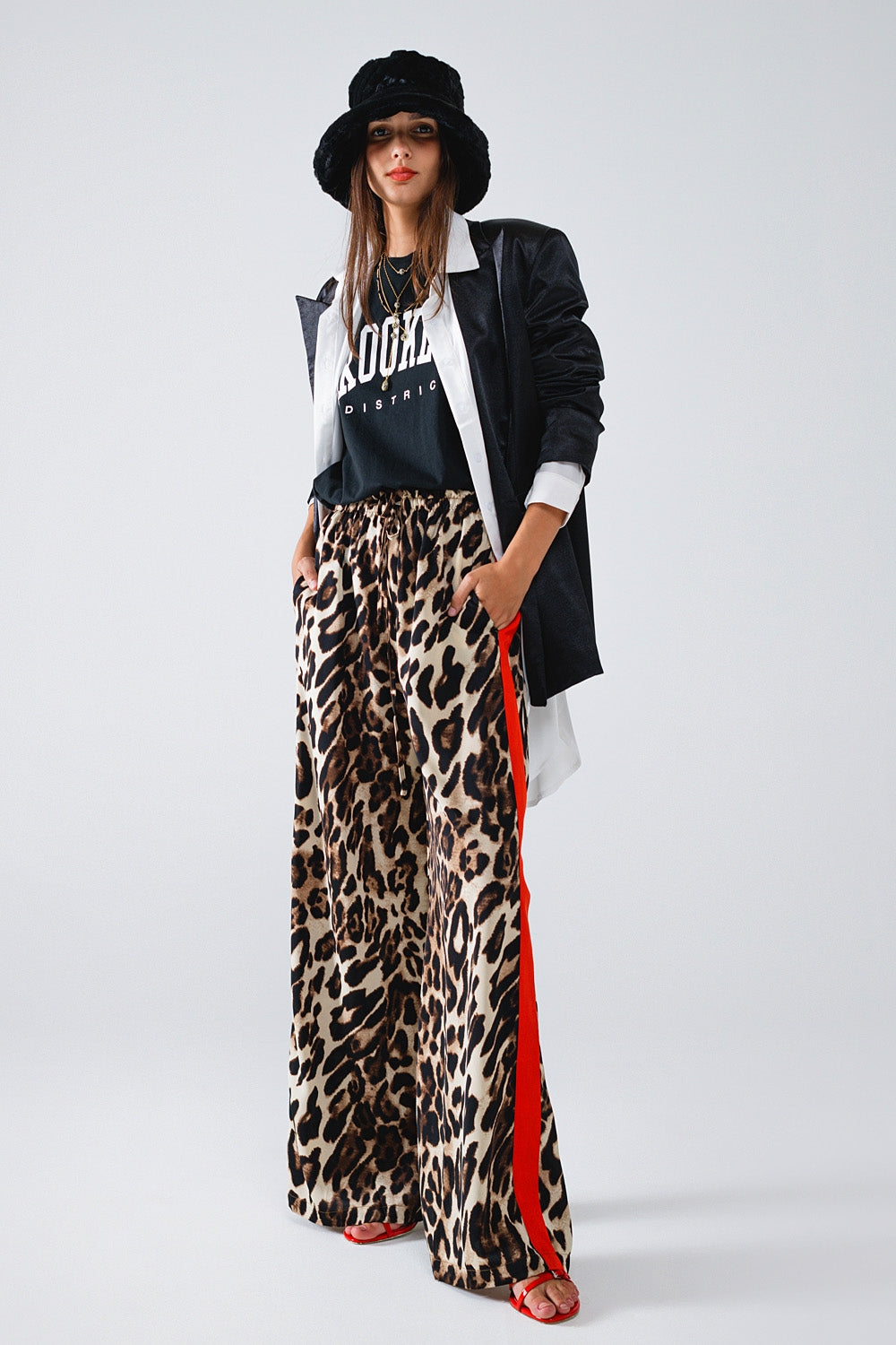 UNIKCOSA Leopard Straight Pants With Red Stripes Down The Sides