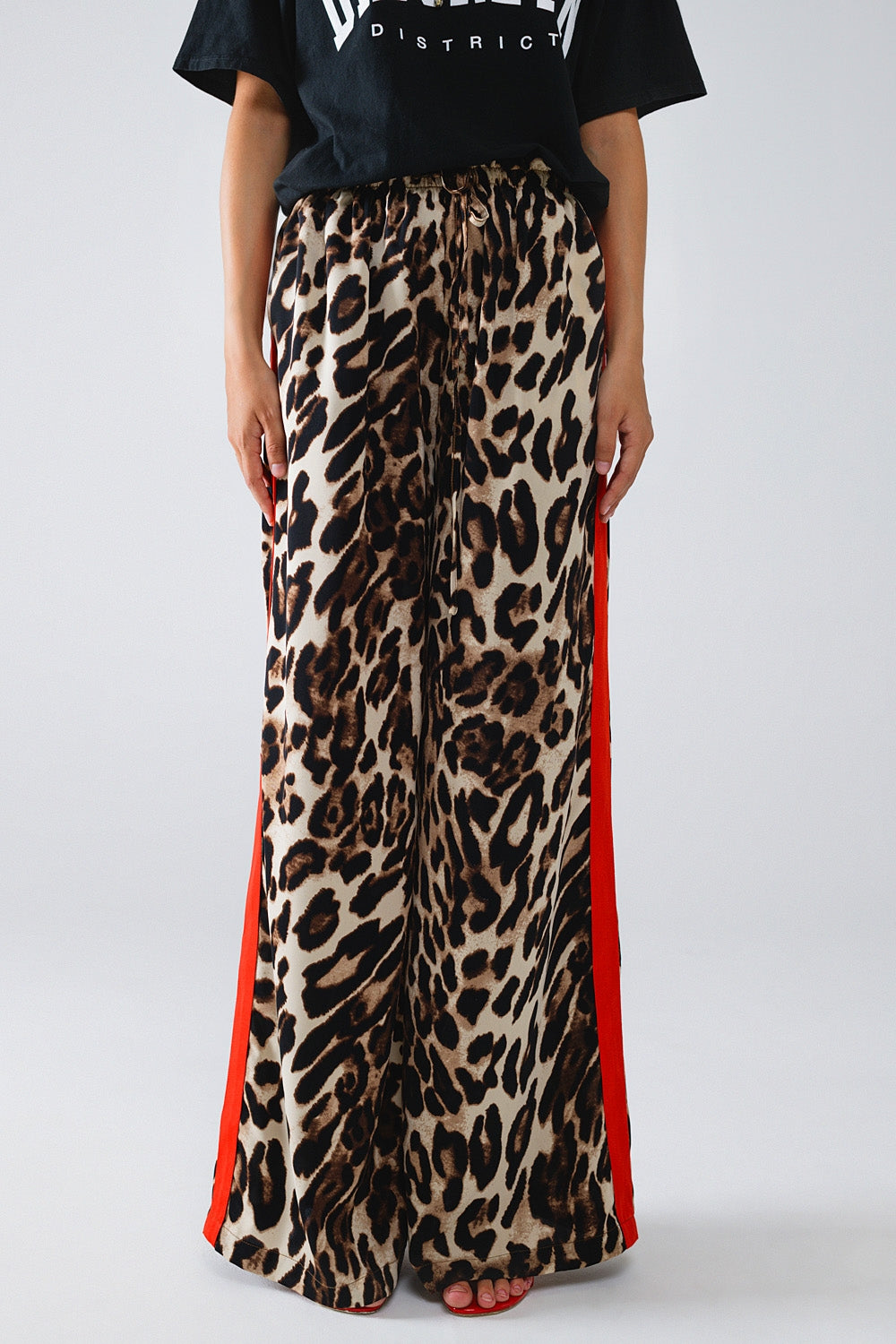UNIKCOSA Leopard Straight Pants With Red Stripes Down The Sides