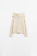 knitted fluffy boat neck sweater in cream