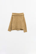 knitted fluffy boat neck sweater in beige