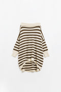 High Neck Oversized Swater With Bat Wings and Stripes in Cream and Brown