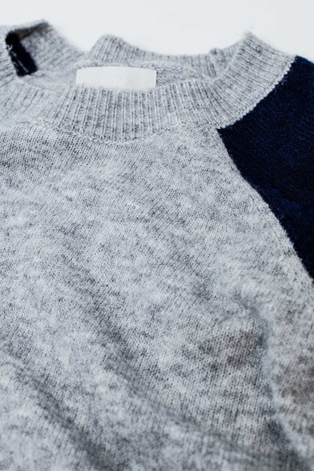 Bi-Color Raglan Sleeve pullover in Navy and Grey