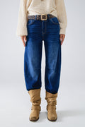 Blue Straight Jeans With Seam Details