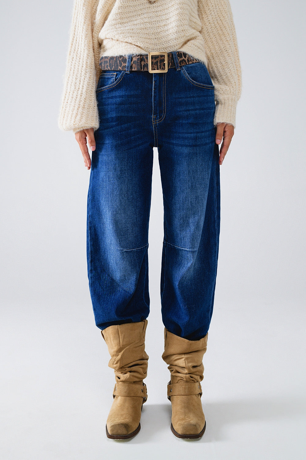 Blue Straight Jeans With Seam Details
