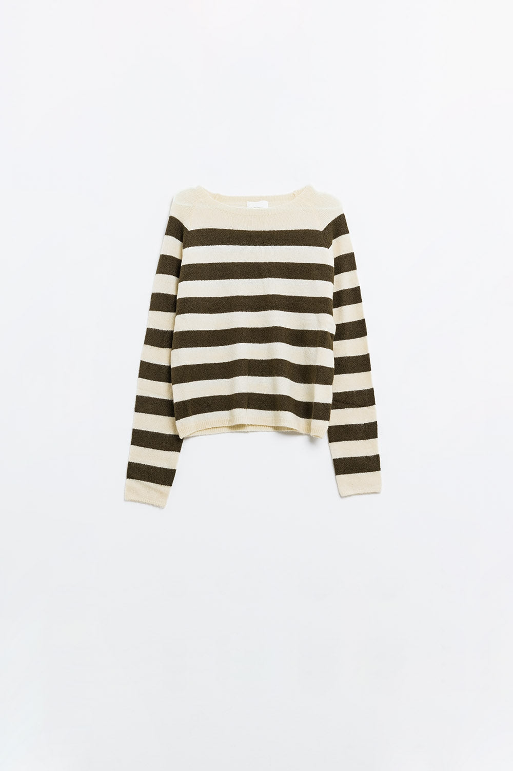 Fine knit sweater in beige with brown stripes