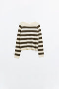 Fine knit sweater in beige with brown stripes