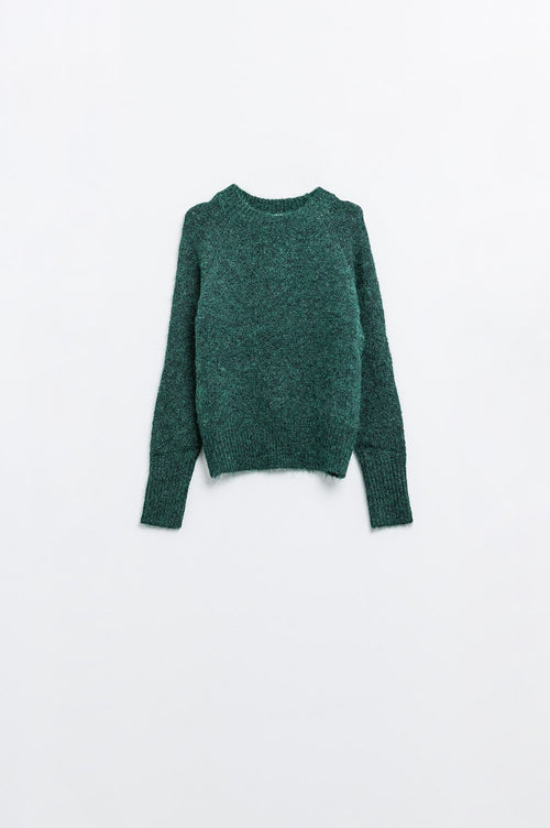 Basic Knited Crew Neck Sweater in Emerald Green — view 1 of 2