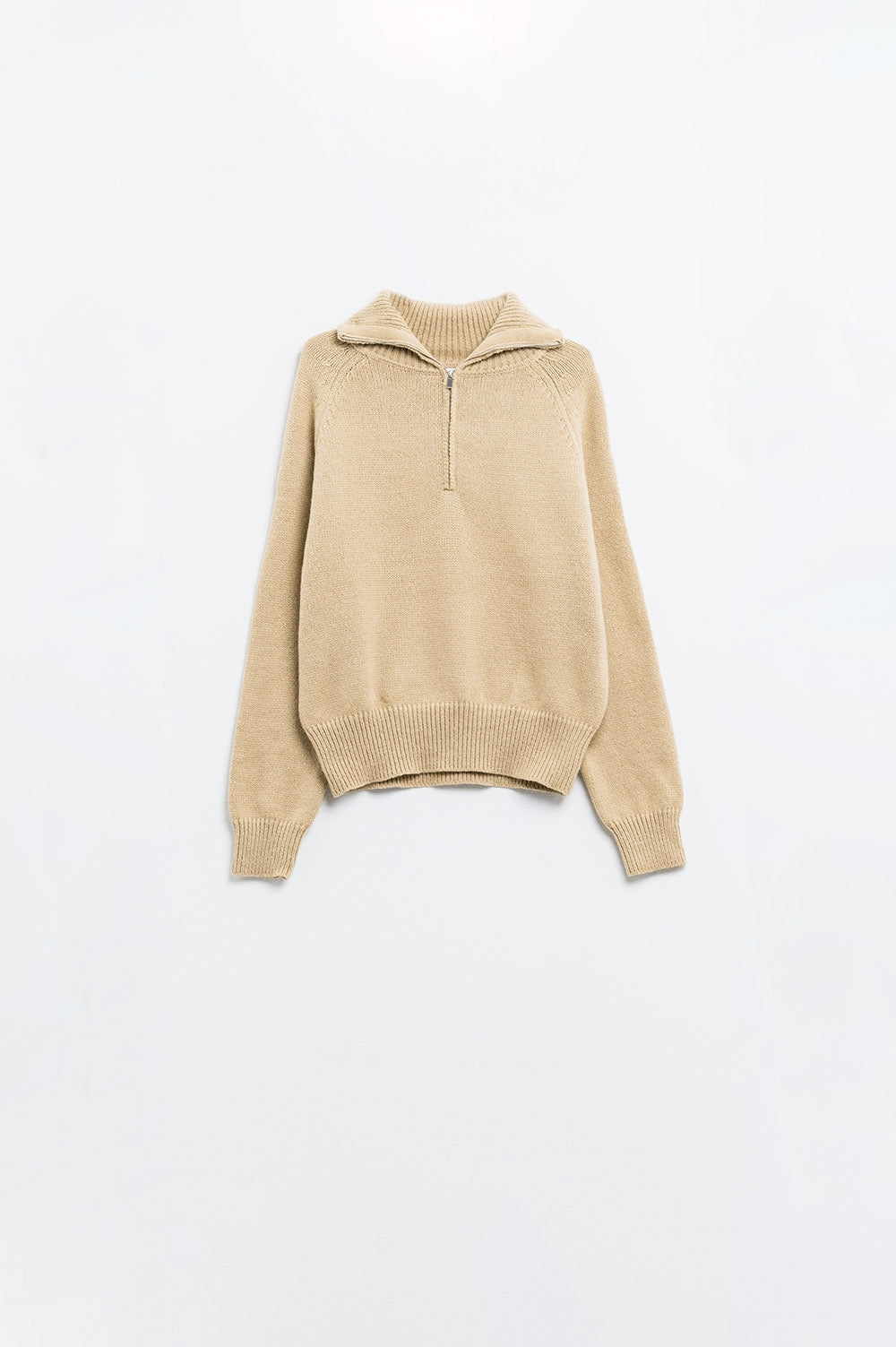 beige sweater with zipper closure