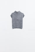 Grey sleeveless turtleneck sweater with zipper closure