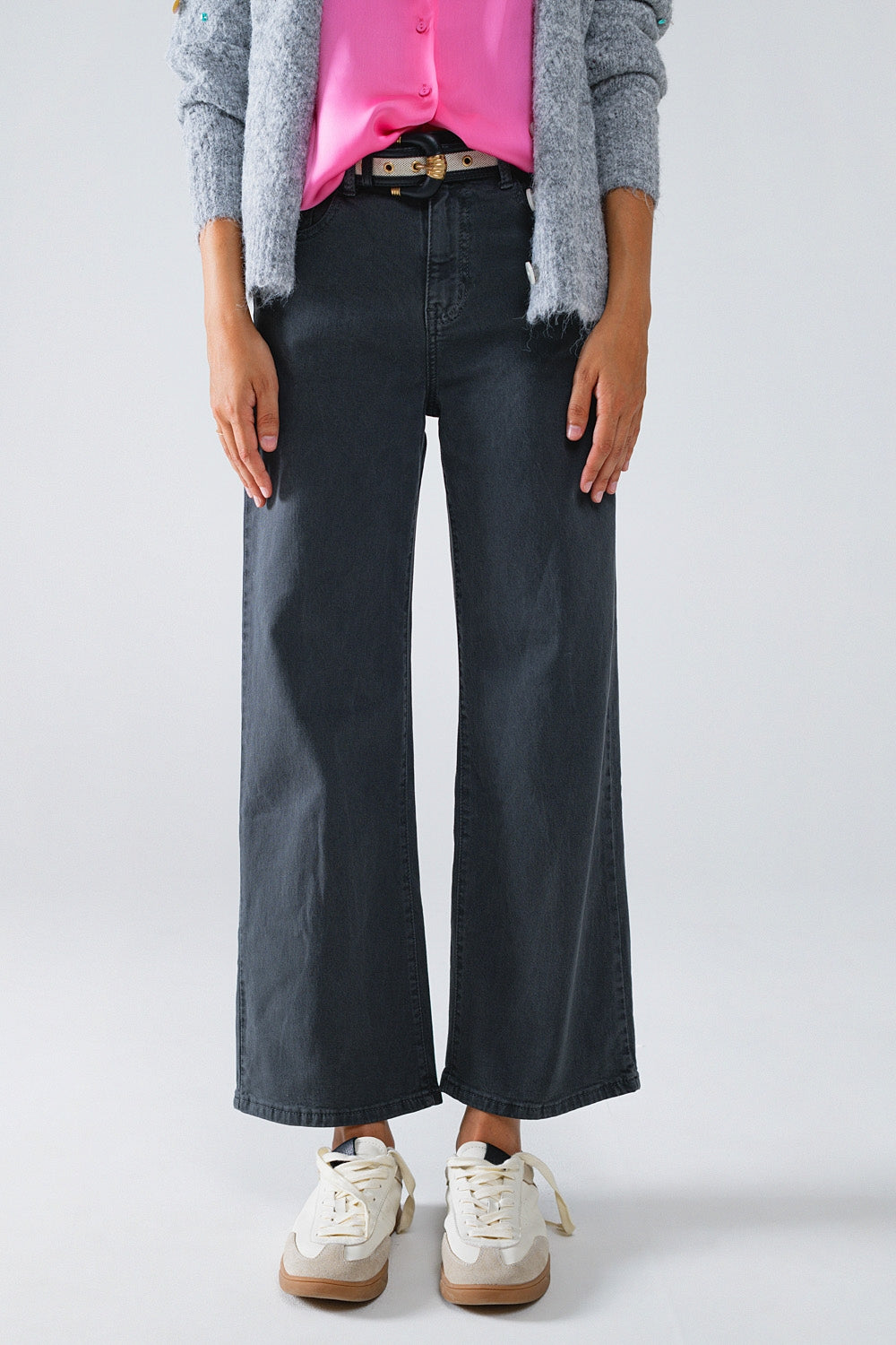 UNIKCOSA Gray Cropped Wide-Leg Jeans