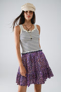 Striped Cream Tank Top With Ruffle Trim