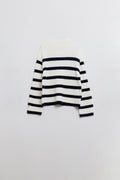 Ribbed knit jersey in cream with navy stripes