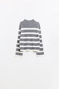 Ribbed knit jersey in grey with cream stripes