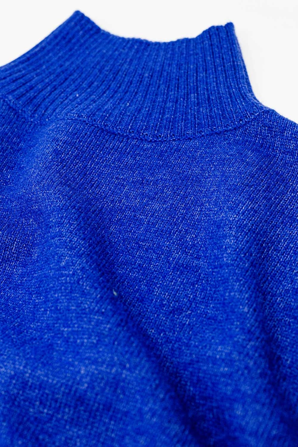 chunky knit sweater in blue with turtleneck