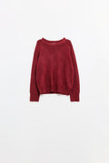Burgundy crew neck sweater with seam detail on sleeve