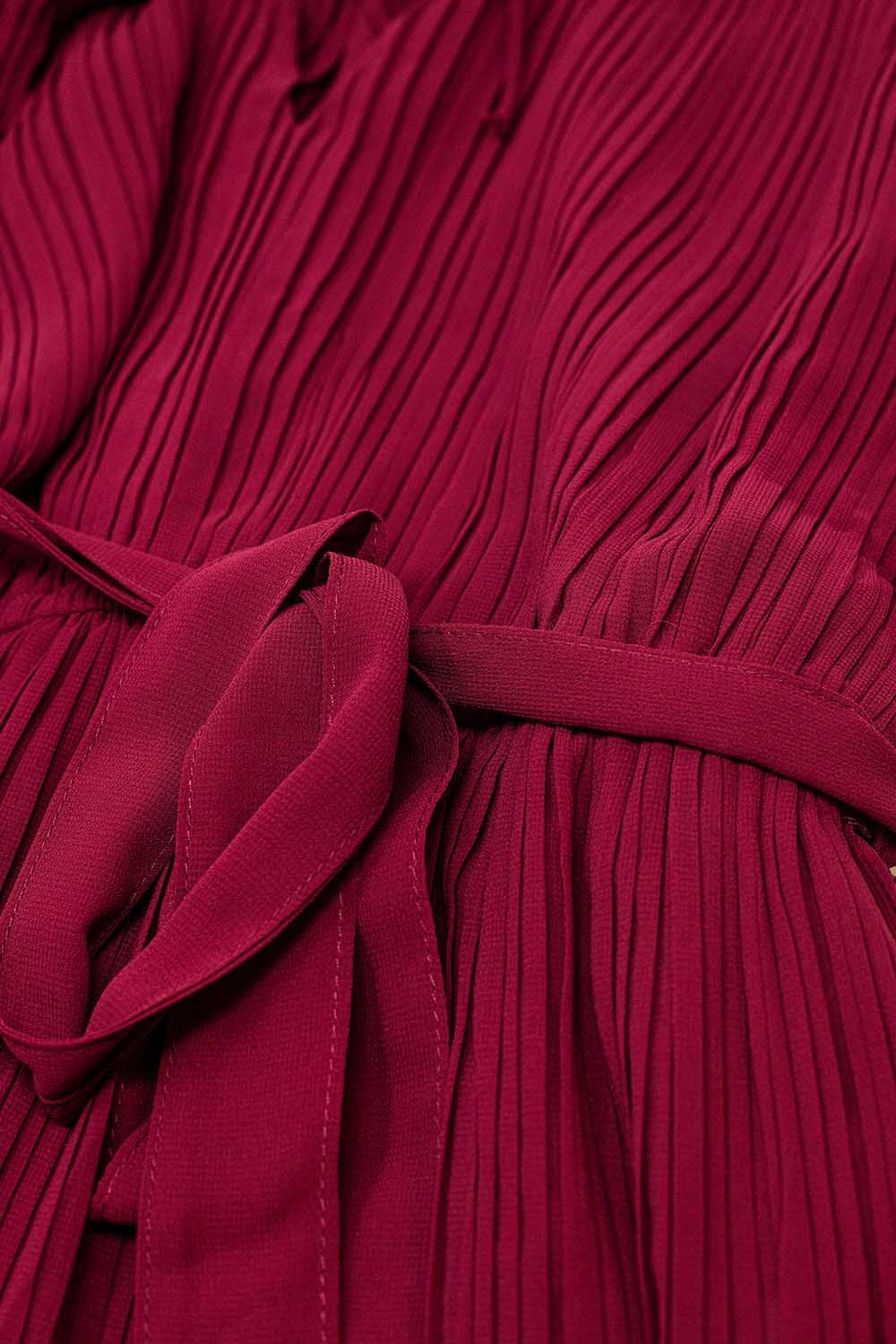 pleated chiffon dress in burgundy