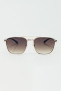Squared Metal Sunglasses in Brown Smoke Lens