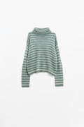 soft knit striped turtleneck sweater in green