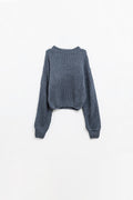 Dark grey chunky knit sweater with balloon sleeves
