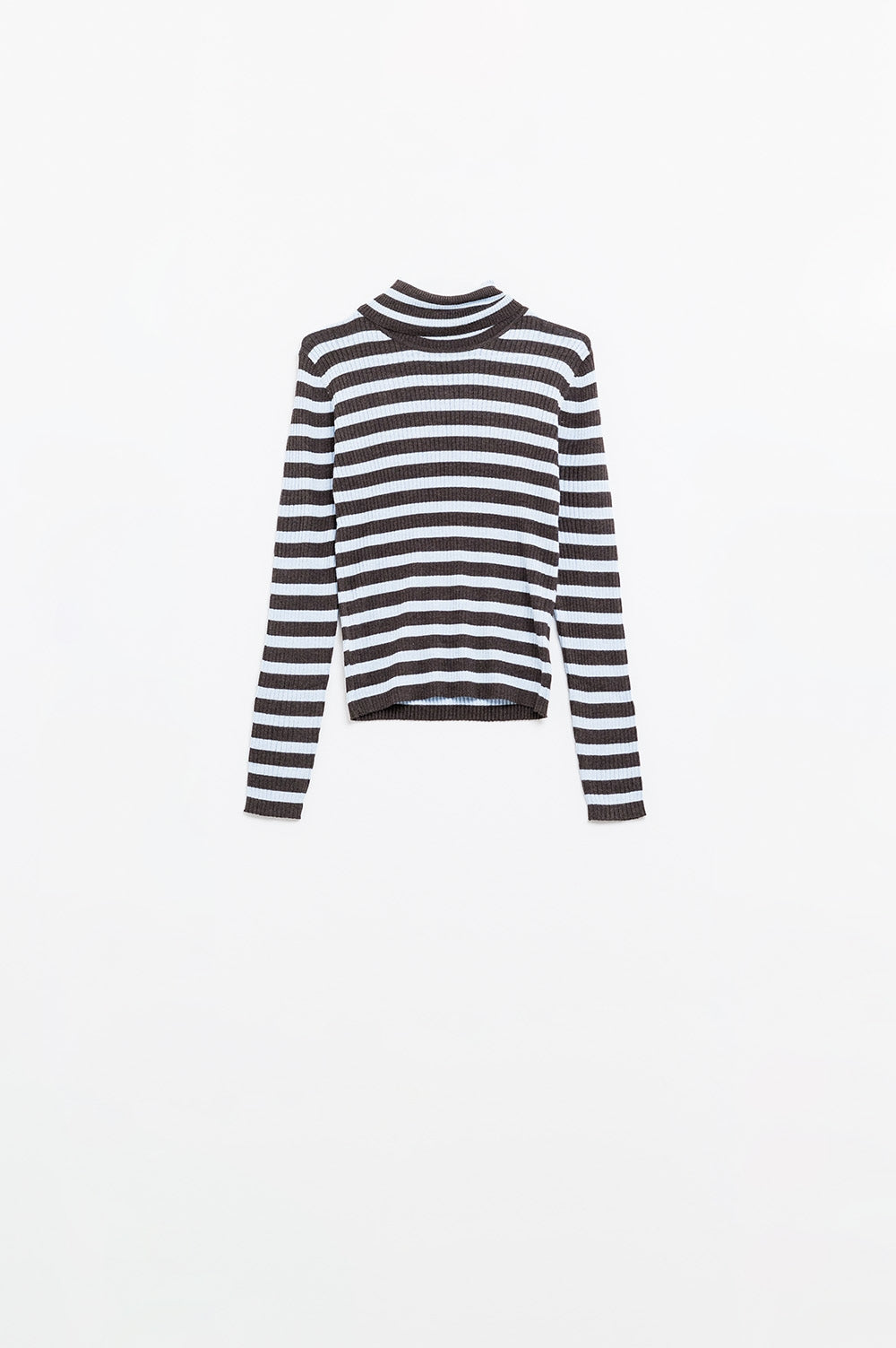 Fine knit wool sweater with blue and brown stripes