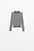 Fine knit wool sweater with blue and brown stripes