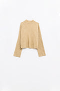 relaxed beige ribbed high neck sweater
