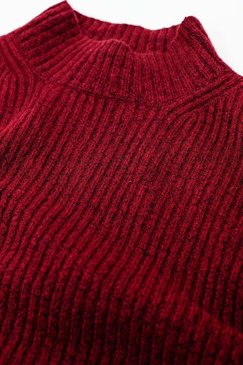 relaxed wine ribbed high neck sweater
