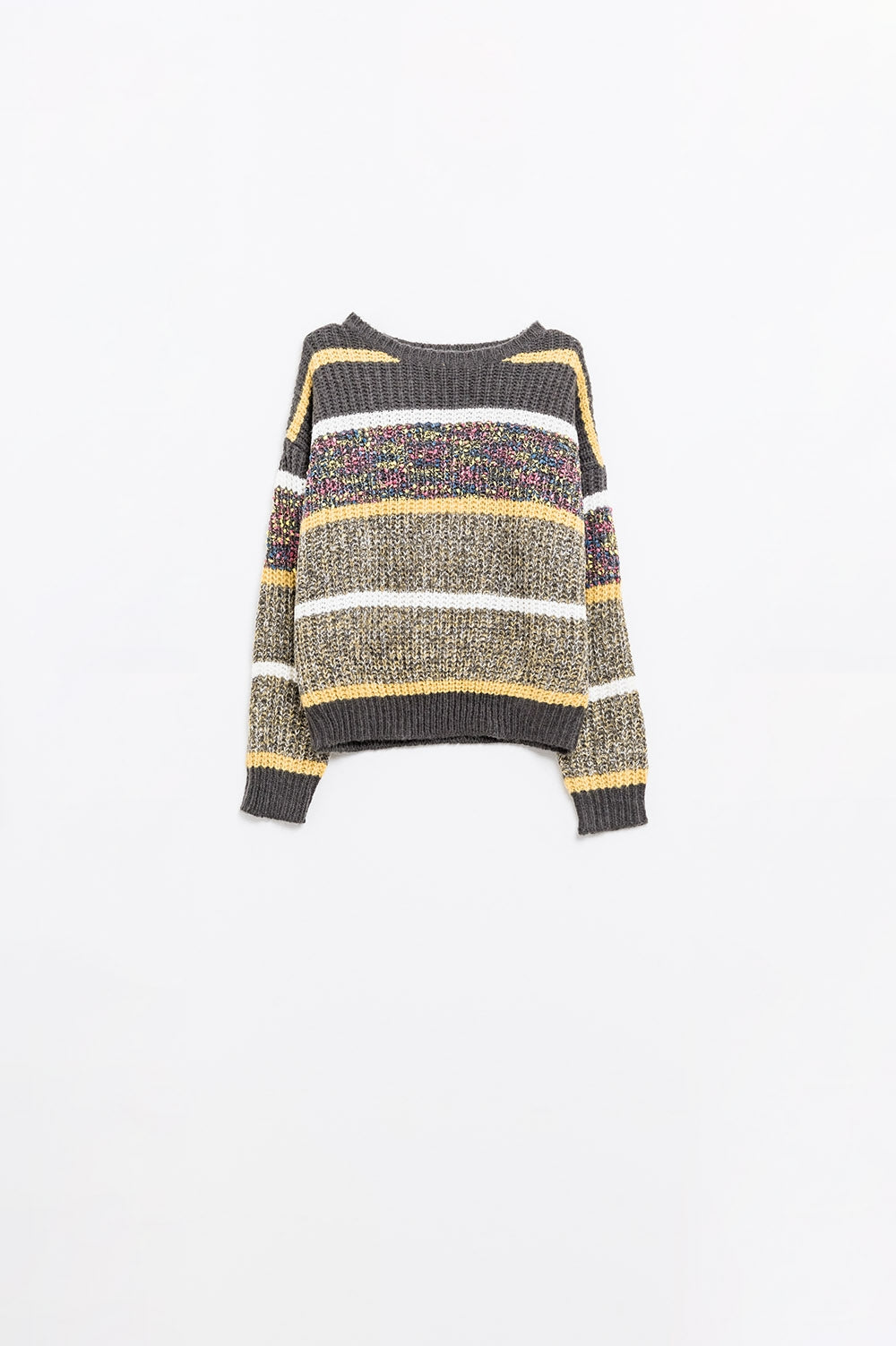 knitted long sleeve sweater in stripe with multiple colors