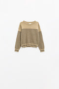 Beige sweater with black stripes and boat neck