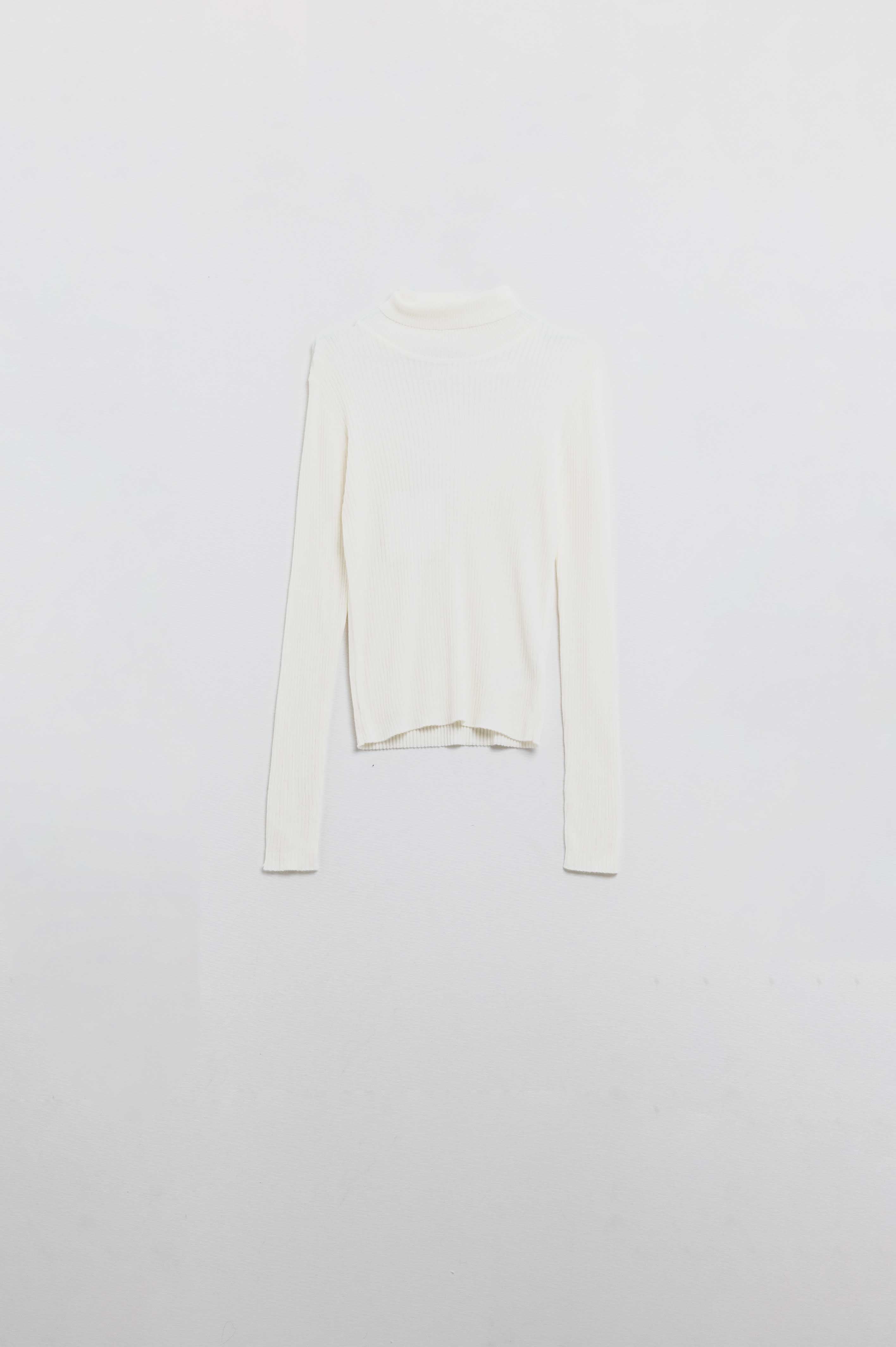 Cream basic ribbed sweater with high neck