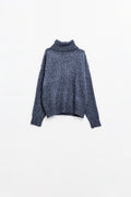 Blue turtleneck jumper with dropped sleeves
