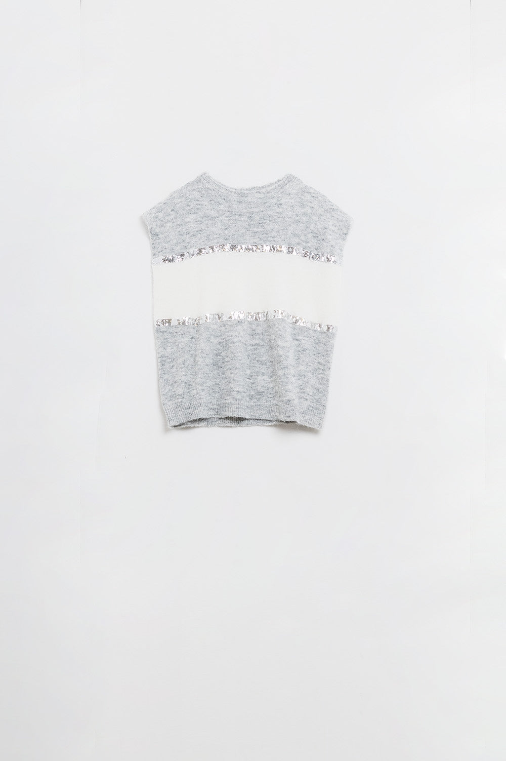 Sleeveless grey sweater with sequin detail
