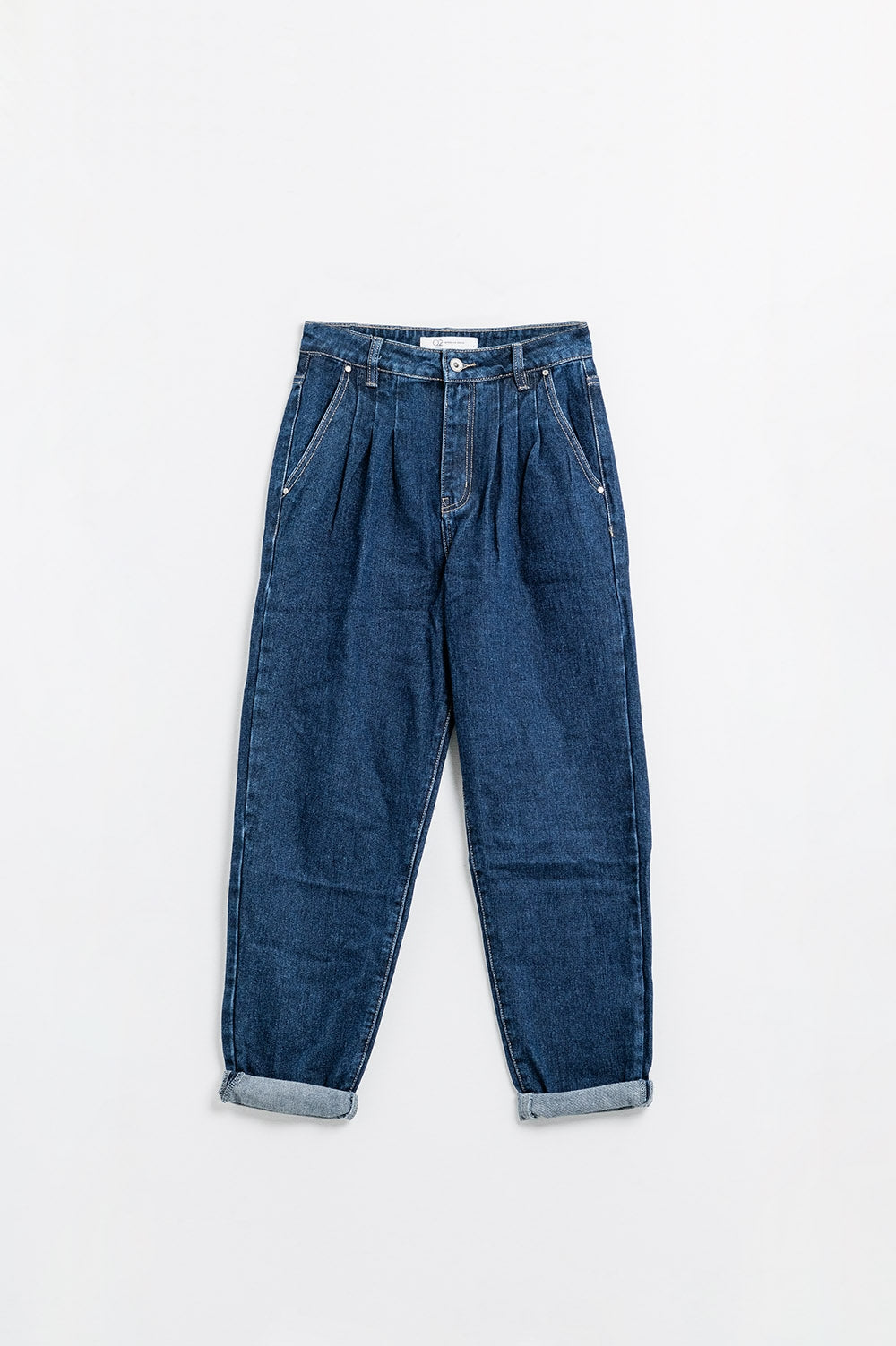 Relaxed fit pleat front jeans in dark blue