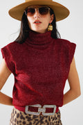 Cozy turtleneck sleeveless sweater in burgundy