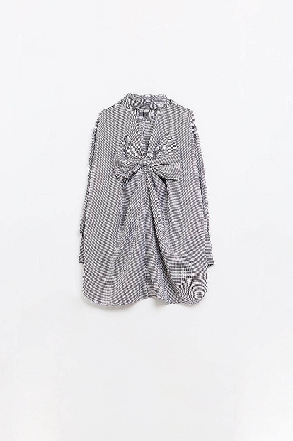 Oversize Gingham Shirt With Bow Detail in Black and White