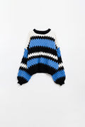 cozy blue white and black zig zag sweater