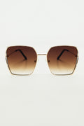 Oversized Square Metal Sunglasses In Brown Gradient Lens