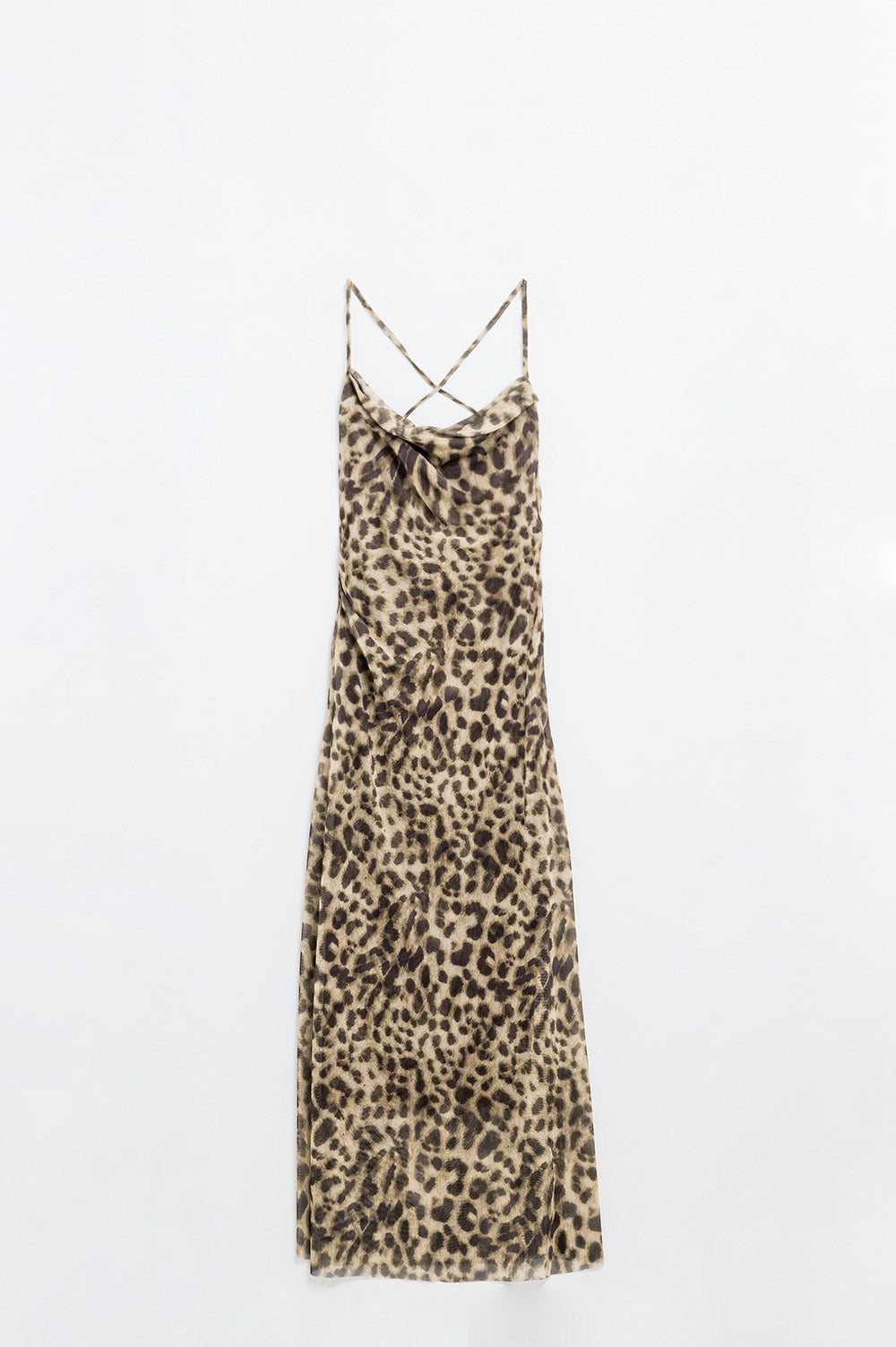 Leopard strap dress in mesh fabric