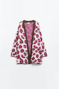 Pink Leopard print cardigan with wool