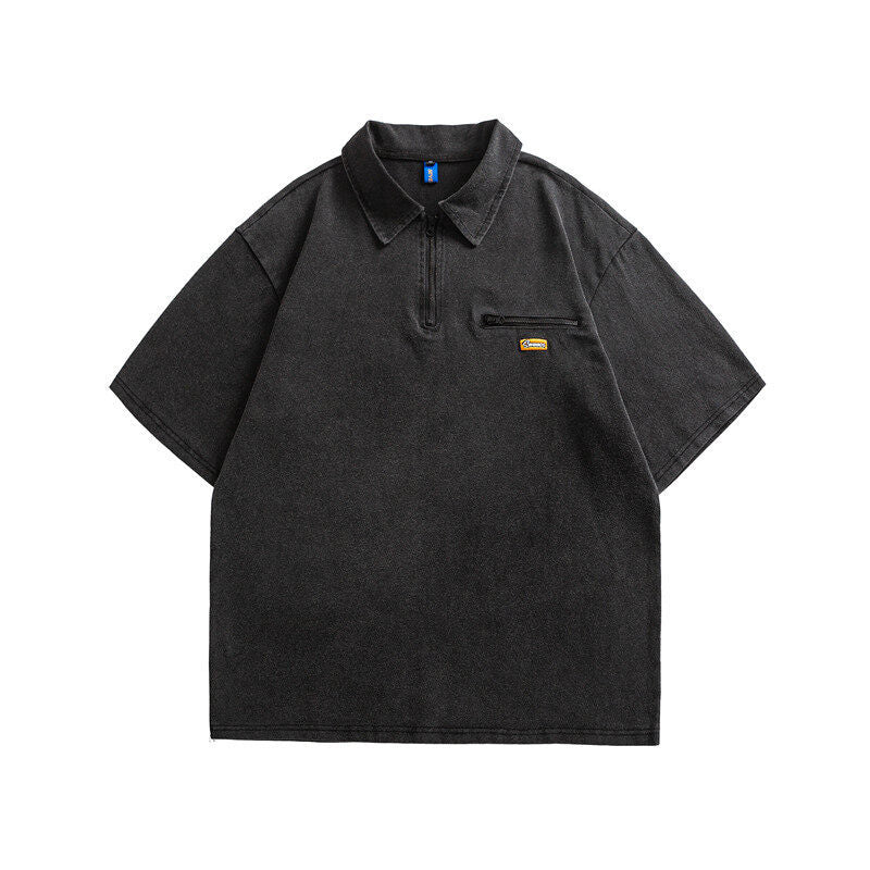 UNIKCOSA RetroMuse Splicing Half Zip Polo Shirt Unisex 💫
