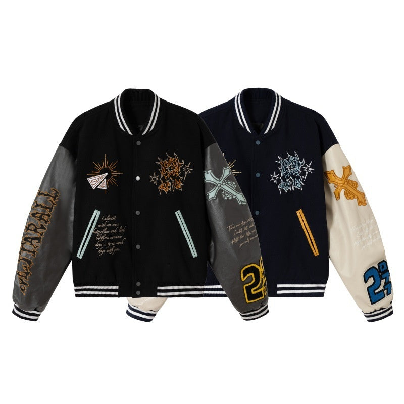 UNIKCOSA RetroMuse Embroidered Totem Baseball Jacket Men 🌆