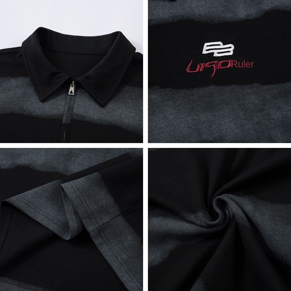 UNIKCOSA NoirFit Letter Embroidered Stripe Tee Half Zip 🖤