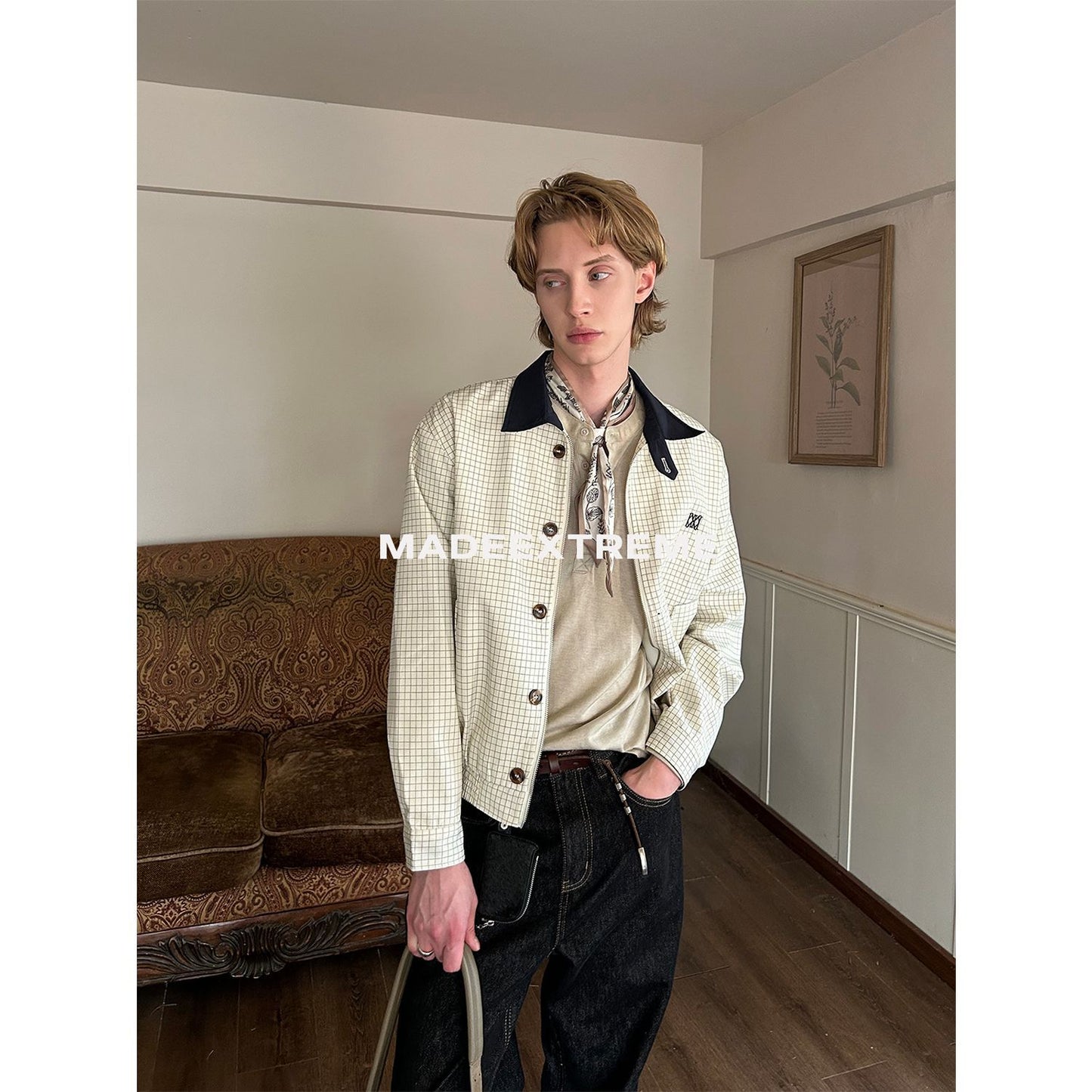 UNIKCOSA Velora Notched Collar Plaid Color Block Jacket 💫