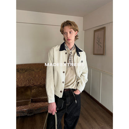 UNIKCOSA Velora Notched Collar Plaid Color Block Jacket 💫