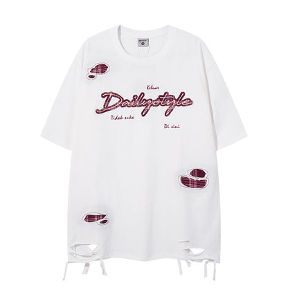 UNIKCOSA LuxeEase Slashed Patchwork Short Sleeve Tee 💫