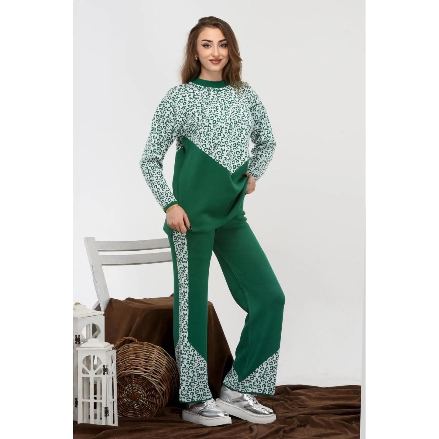 Women's Ribbed Jogger Set with Long Knitted Loungewear Top