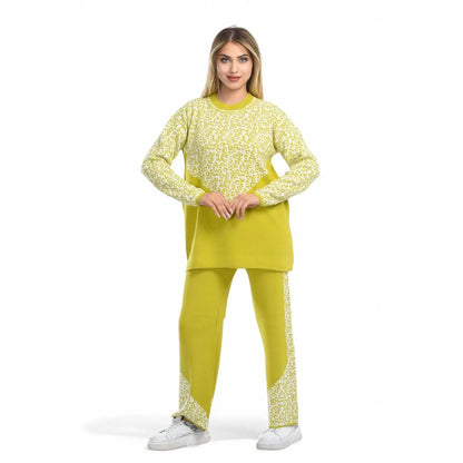Women's Leopard Print Knitwear Set with Wide Leg Pants