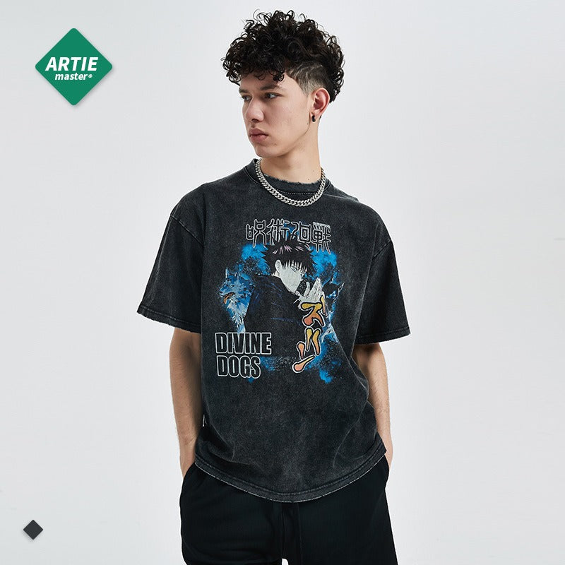 UNIKCOSA NoirFit Anime Graphic Distressed Mens Tee 💫