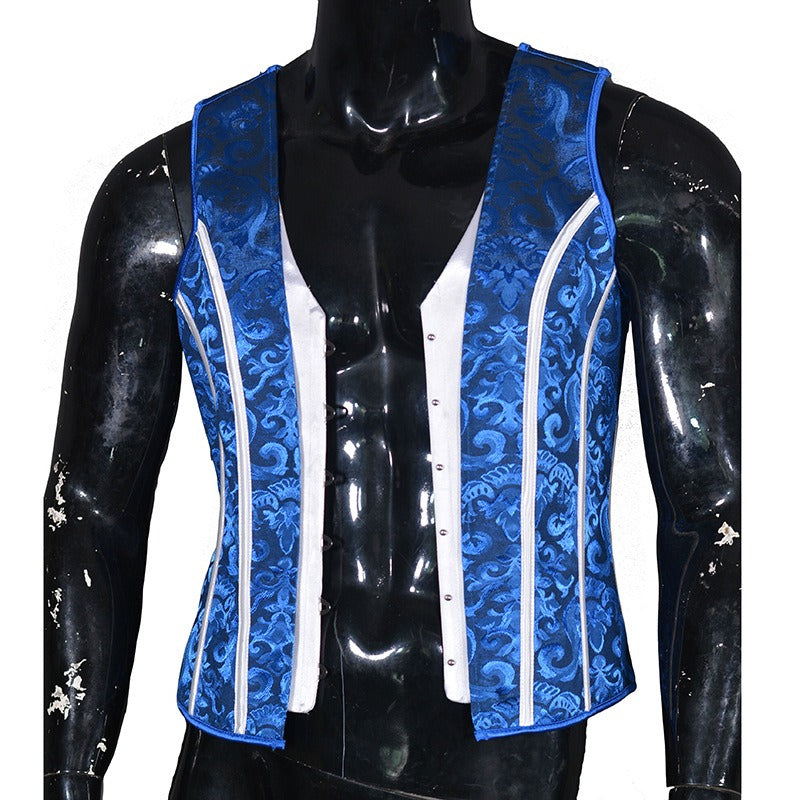 UNIKCOSA NoirFit Blue Jacquard Waistcoat Shapewear For Men💫